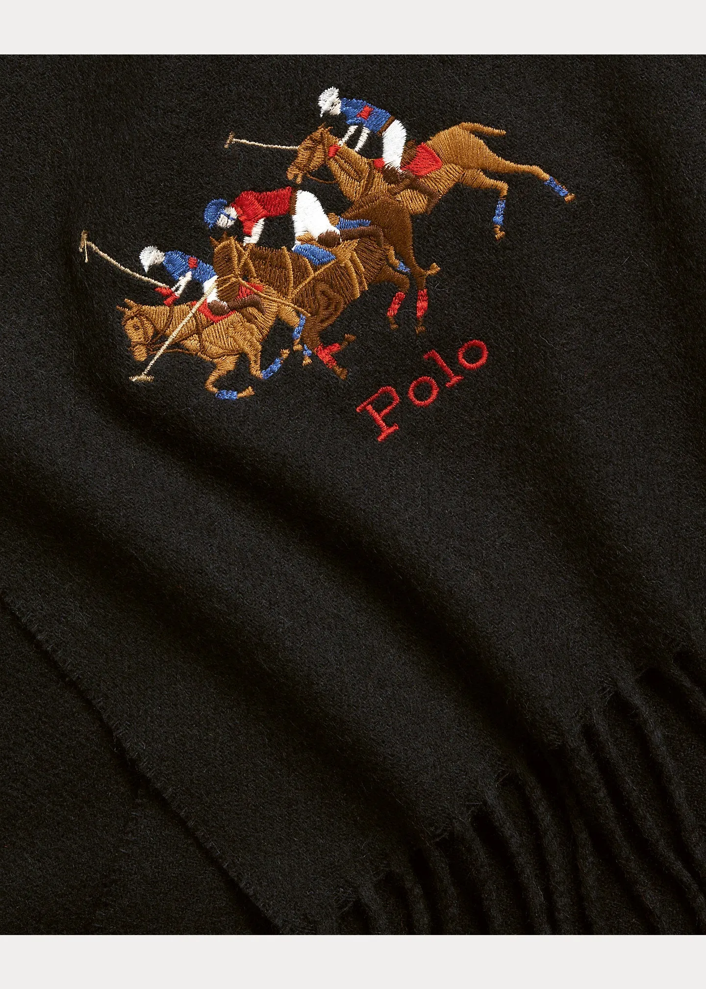 Ralph Lauren Triple-Pony Wool Scarf | Black