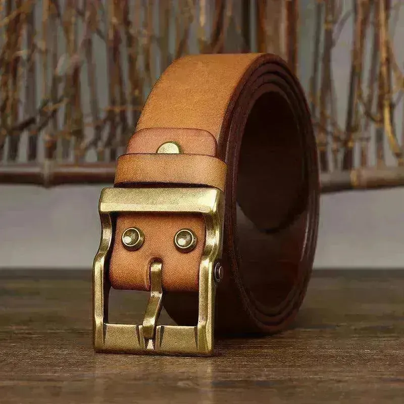 Retro Washed Matte Top-grain Leather Brass Buckle Belt