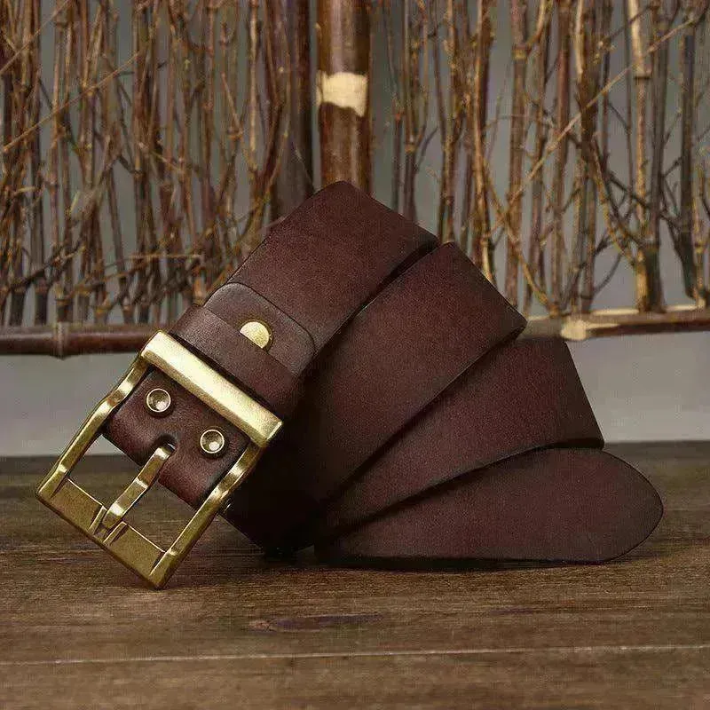 Retro Washed Matte Top-grain Leather Brass Buckle Belt