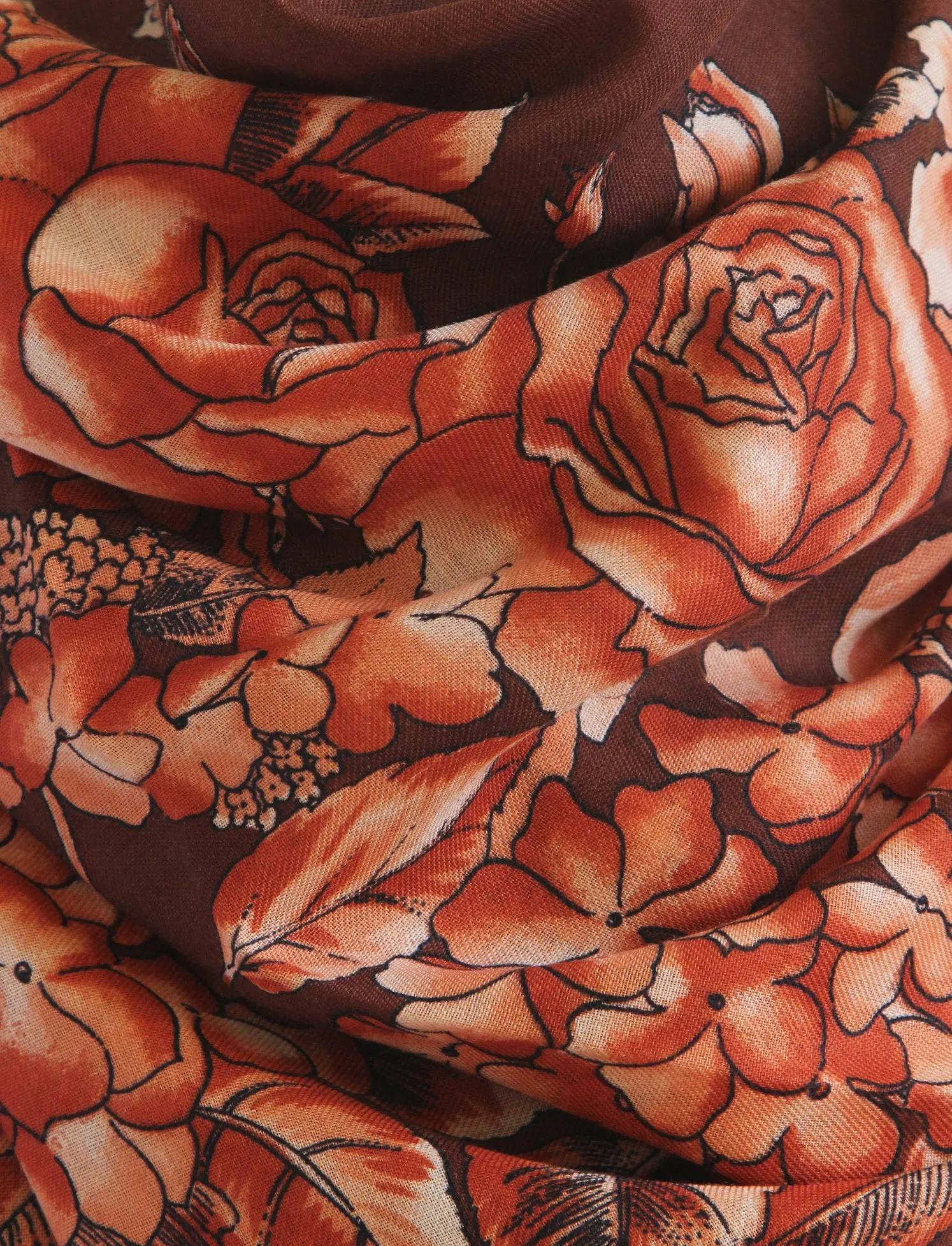 Rodier - Wool Floral Shawl 2154-1 Brown