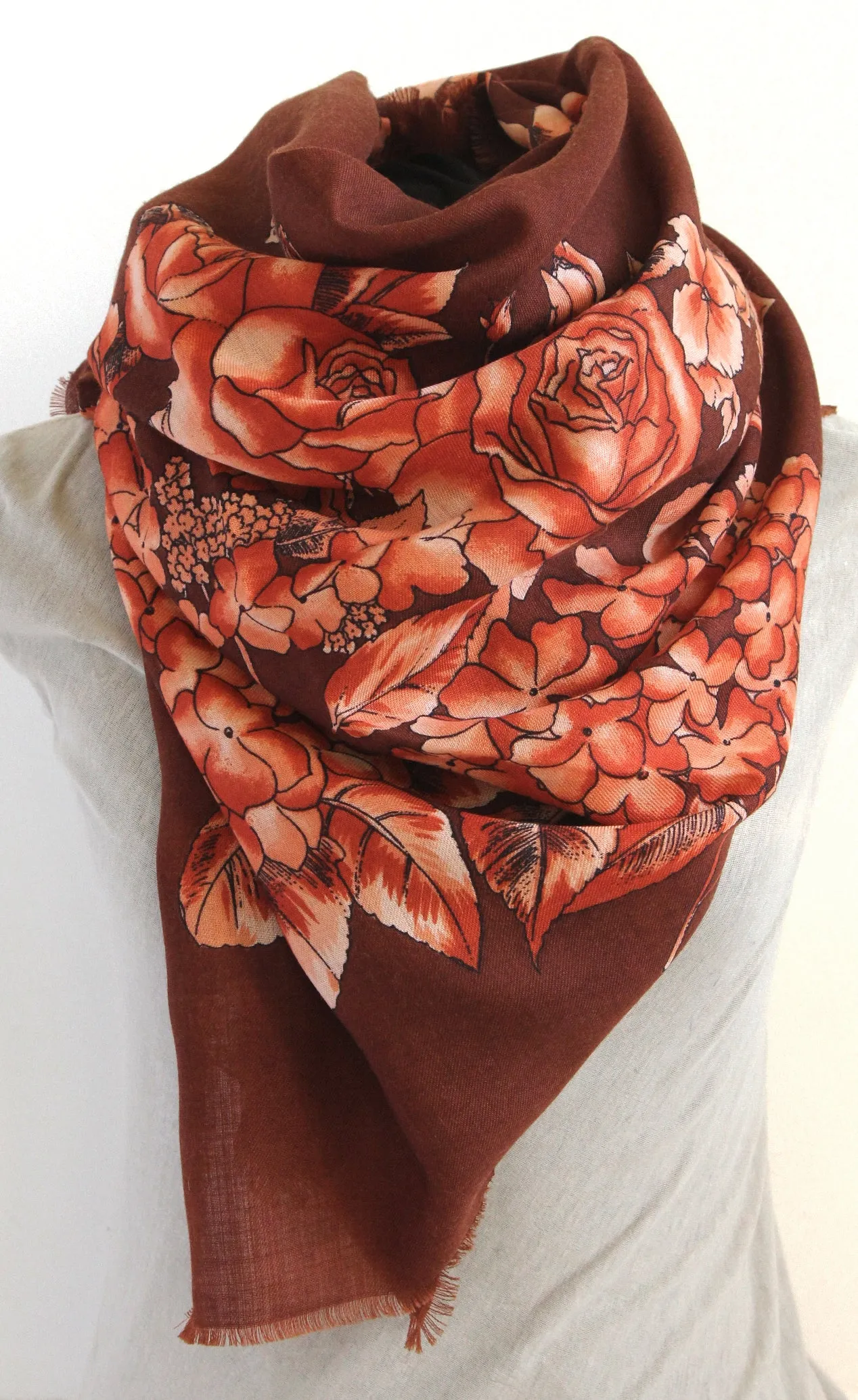 Rodier - Wool Floral Shawl 2154-1 Brown