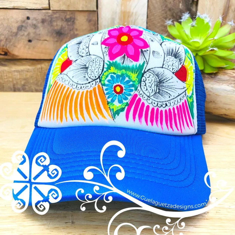 Royal Blue Hand Painted Cap - Gorra Pintada Guerrero