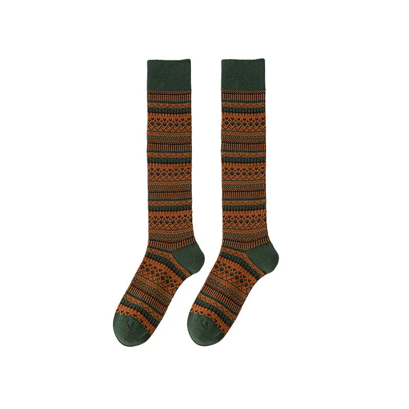 Sweetnana F/W Women's Knee High Socks, Vintage Fashion Stripe Socks, Cozy Warm Cotton Socks