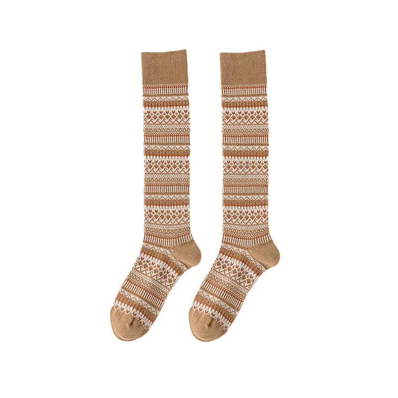 Sweetnana F/W Women's Knee High Socks, Vintage Fashion Stripe Socks, Cozy Warm Cotton Socks