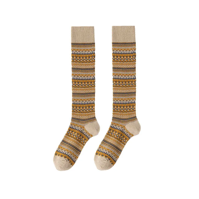 Sweetnana F/W Women's Knee High Socks, Vintage Fashion Stripe Socks, Cozy Warm Cotton Socks