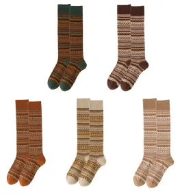 Sweetnana F/W Women's Knee High Socks, Vintage Fashion Stripe Socks, Cozy Warm Cotton Socks