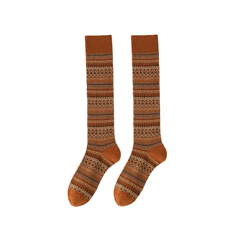 Sweetnana F/W Women's Knee High Socks, Vintage Fashion Stripe Socks, Cozy Warm Cotton Socks