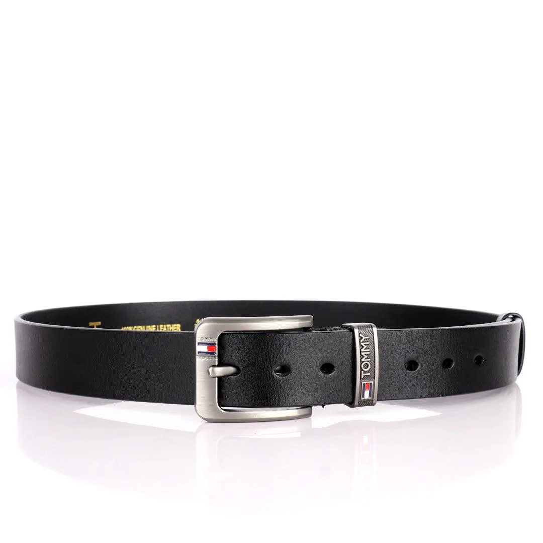 Tommy Hilfiger Denton Flag Logo Leather Black Belt