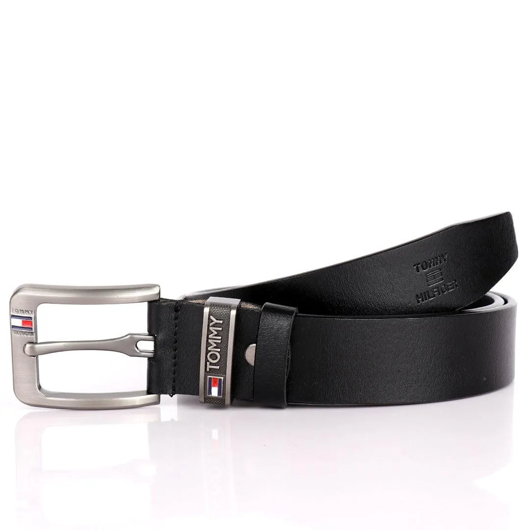 Tommy Hilfiger Denton Flag Logo Leather Black Belt