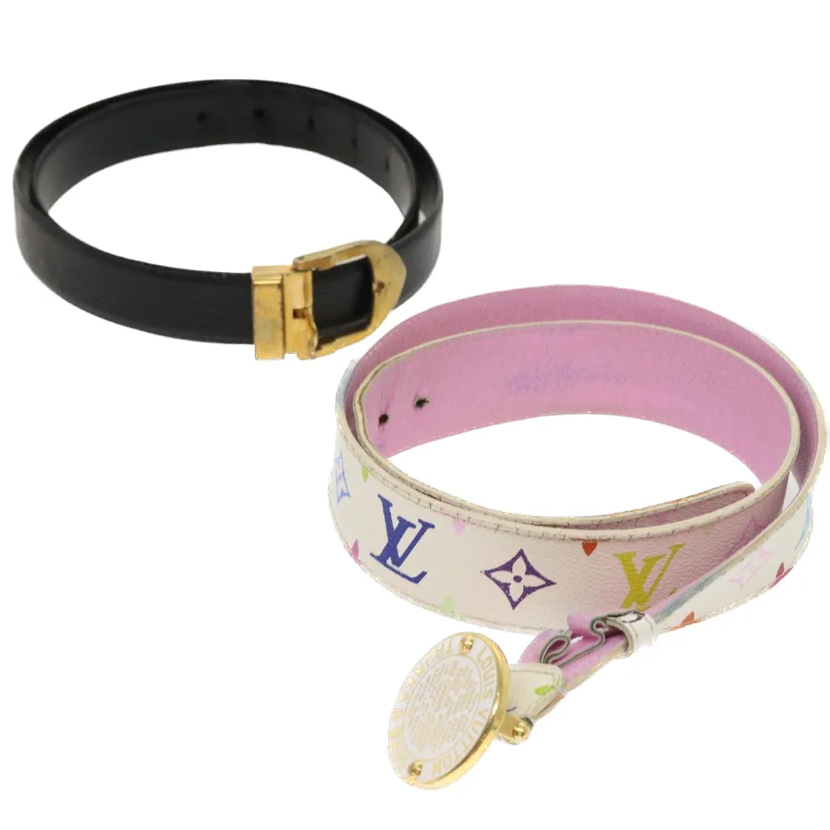 Trendy Inspired Louis Vuitton Monogram Multicolor Epi Belt 2set White Black Lv Auth Bs8257