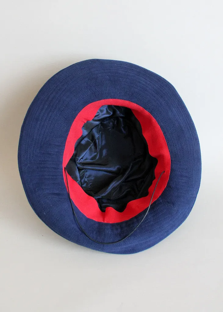 Vintage 1940s Blue Suede Feathered Fedora