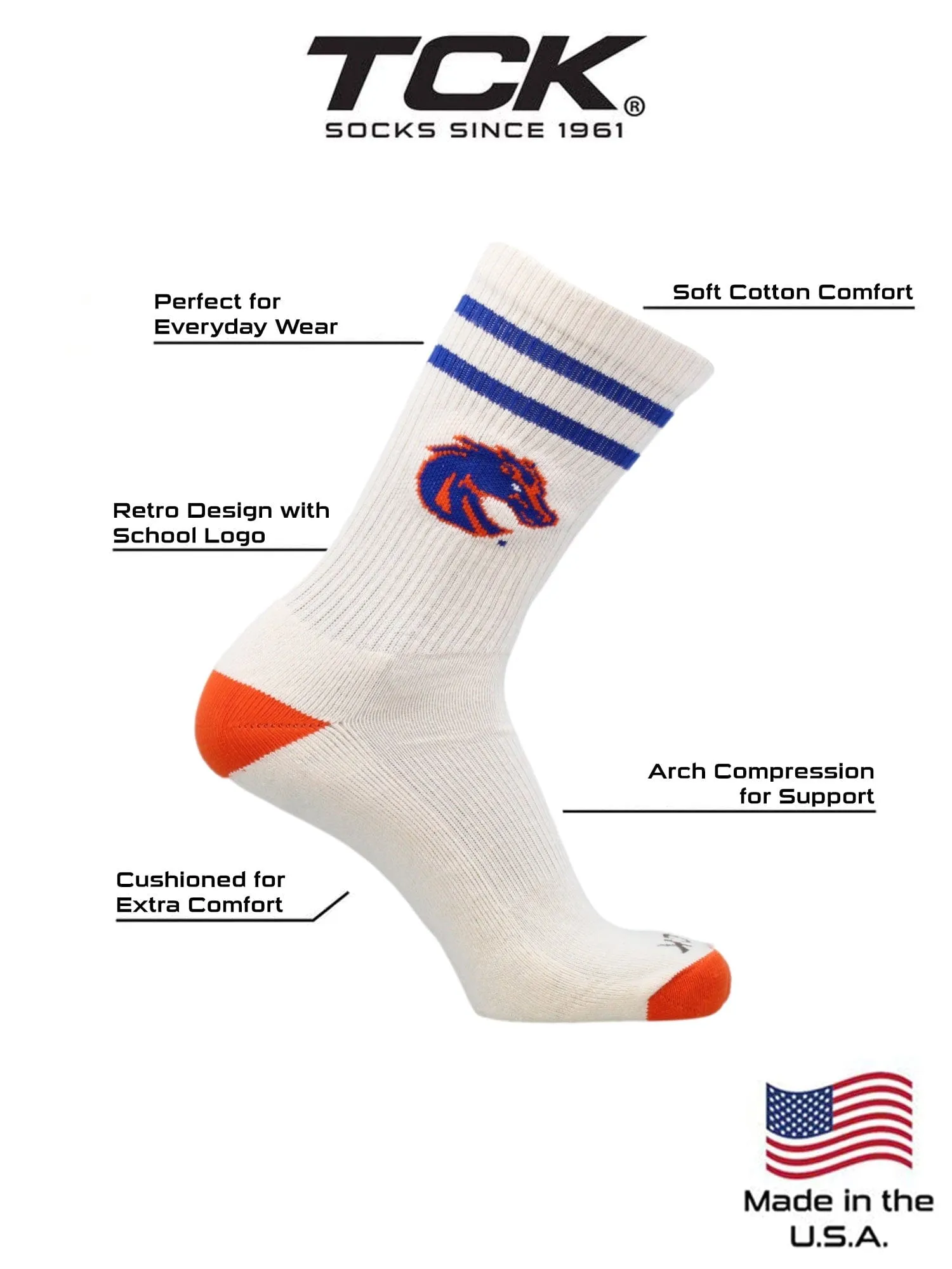 Vintage Boise State Broncos Socks NCAA Socks For Men and Womens Soft Cotton Sock