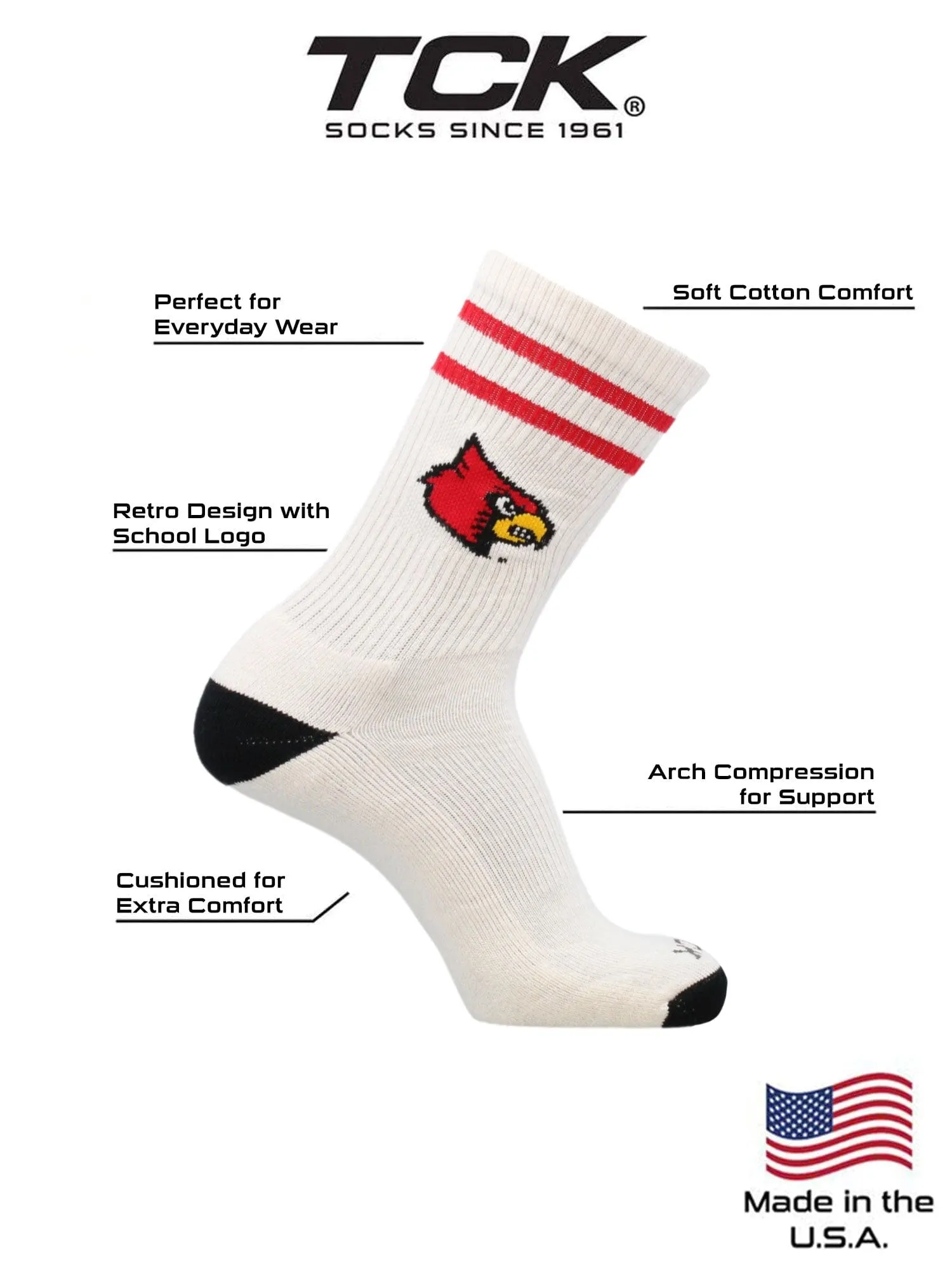 Vintage Louisville Cardinals Socks NCAA Socks For Men and Womens Soft Cotton Sock