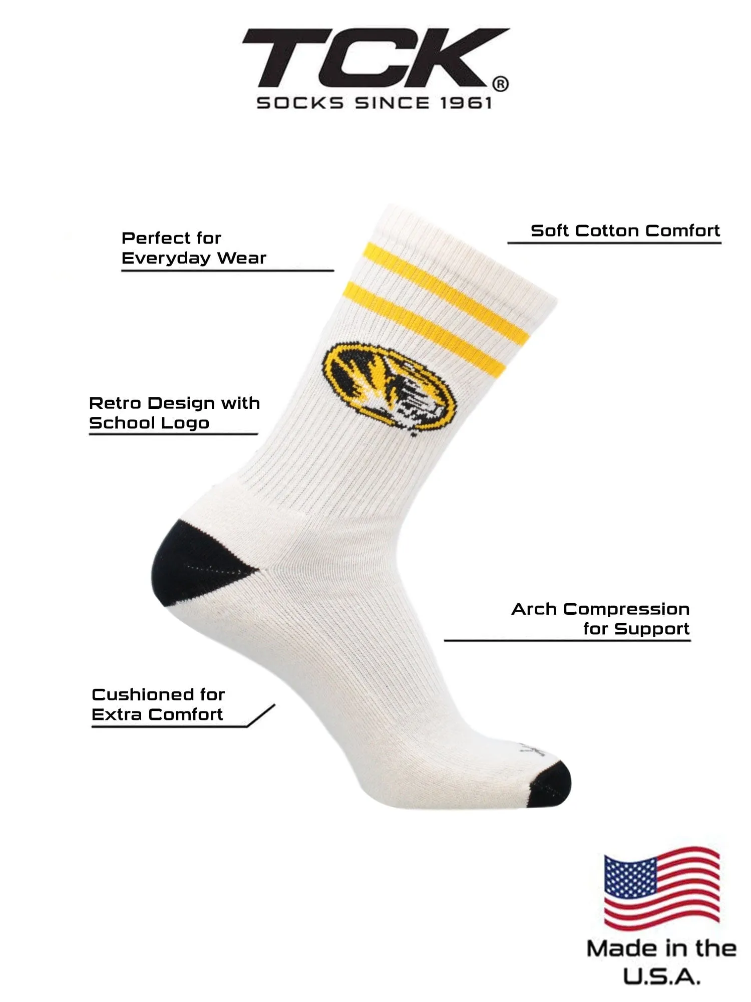 Vintage Missouri Tigers Socks NCAA Socks For Men and Womens Soft Cotton Sock