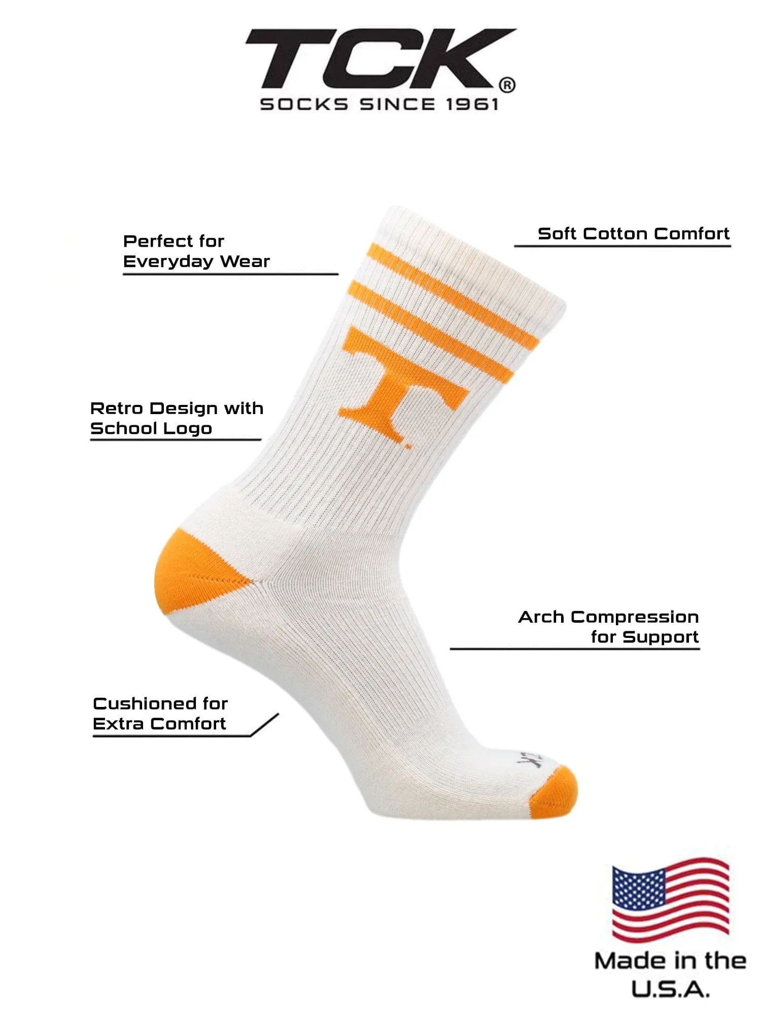 Vintage Tennessee Volunteers Socks NCAA Socks For Men and Womens Soft Cotton Sock