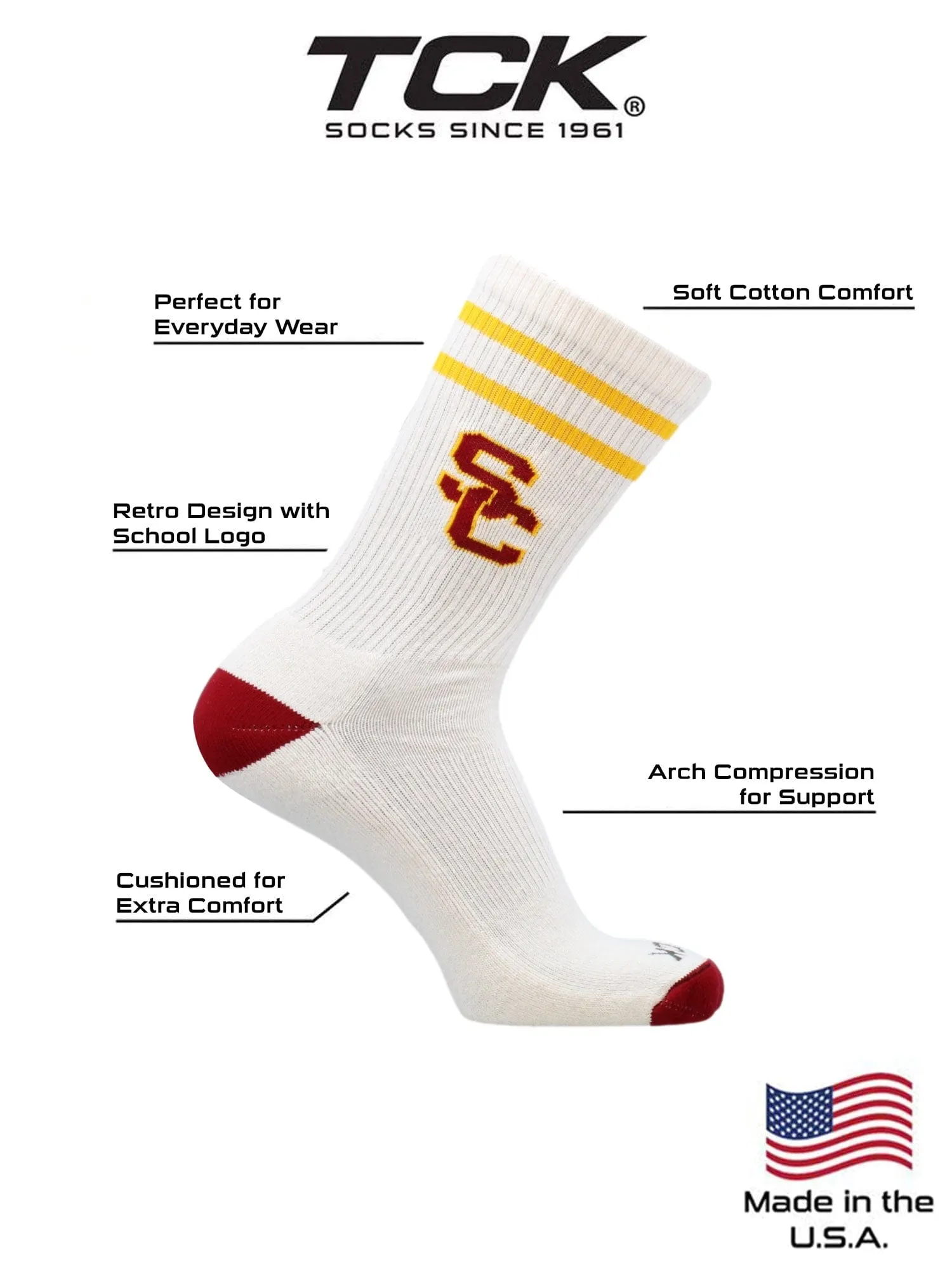 Vintage USC Trojans Socks NCAA Socks For Men and Womens Soft Cotton Sock