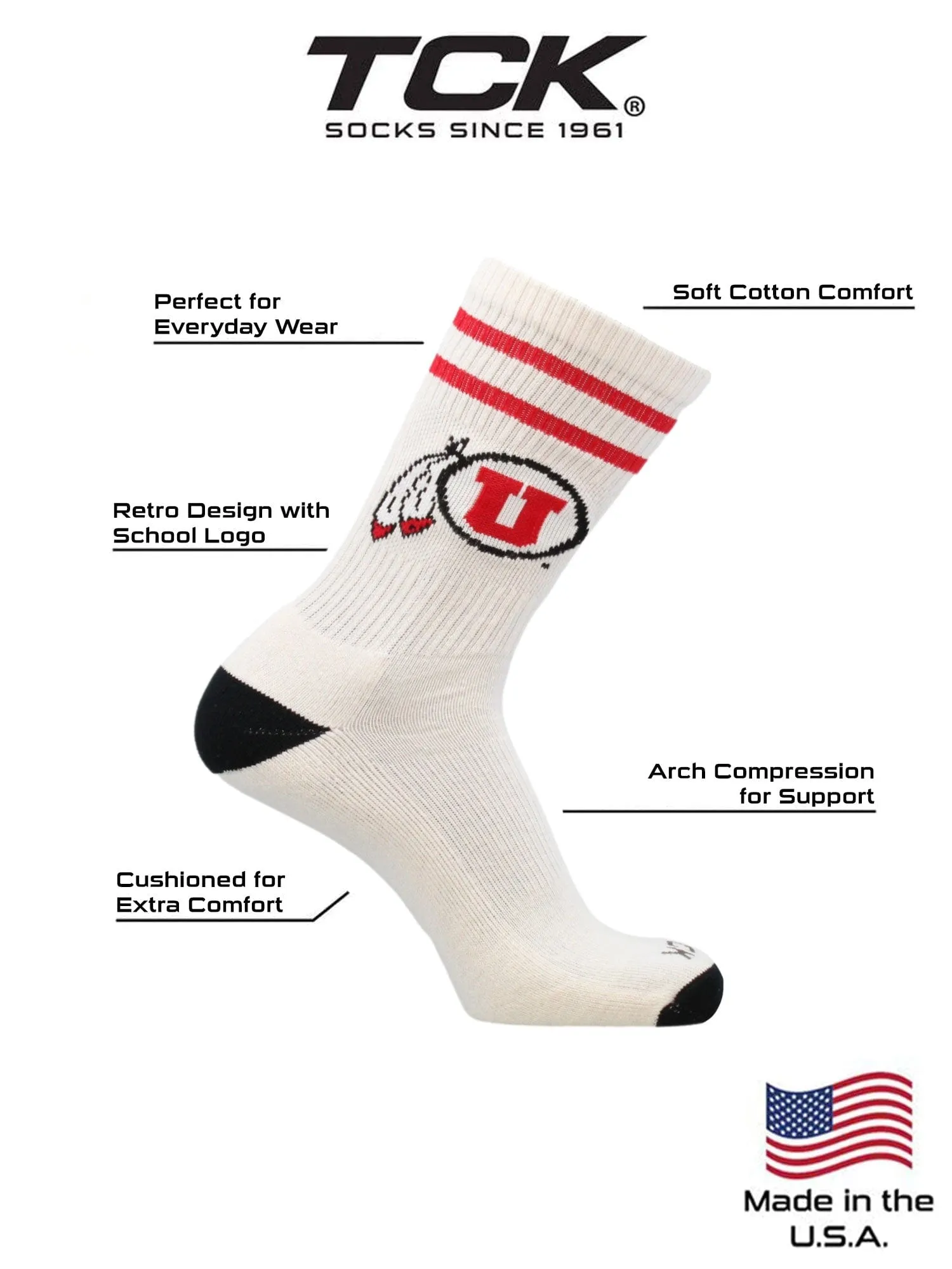 Vintage Utah Utes Socks NCAA Socks For Men and Womens Soft Cotton Sock