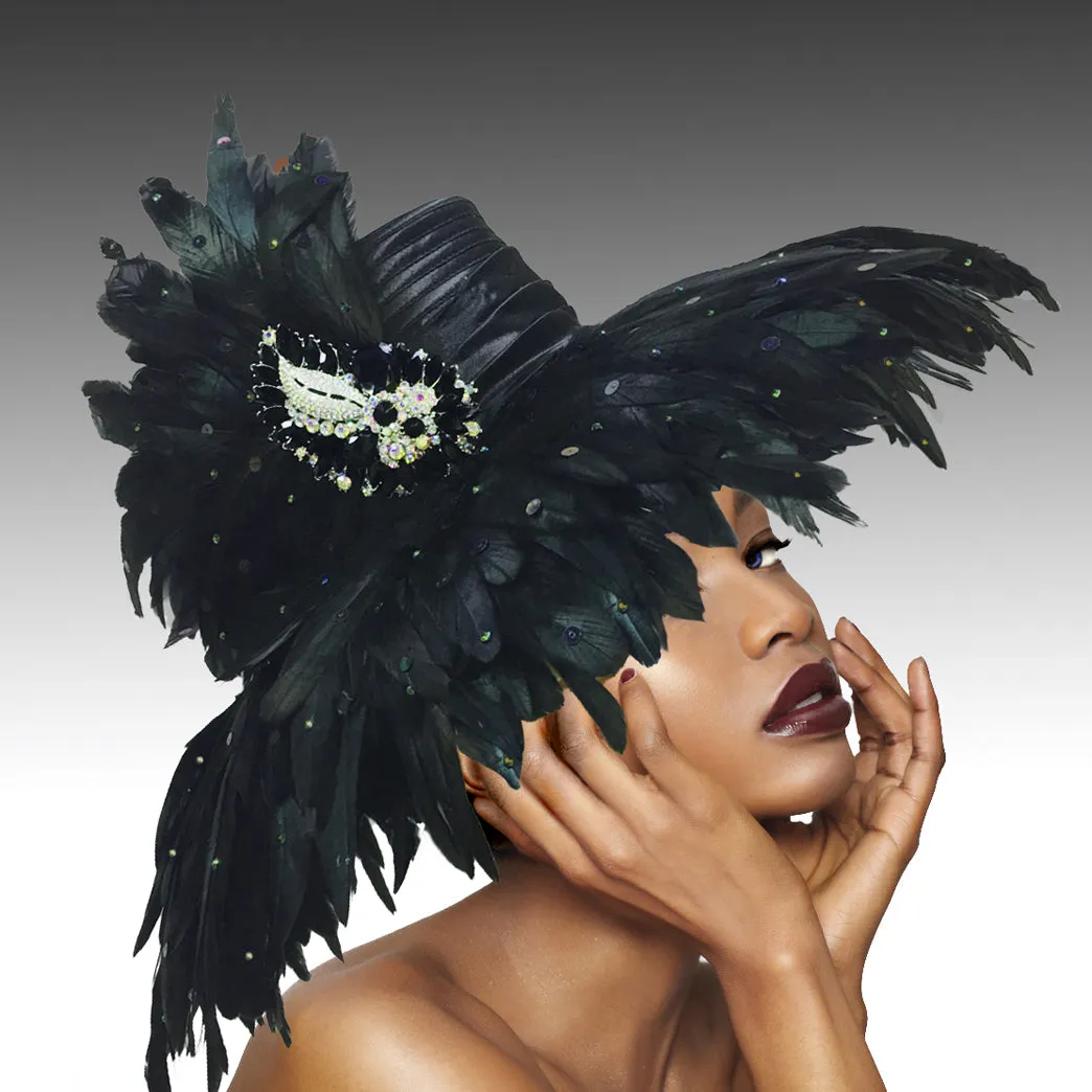 Volcano Feathered Brim Hat - Black