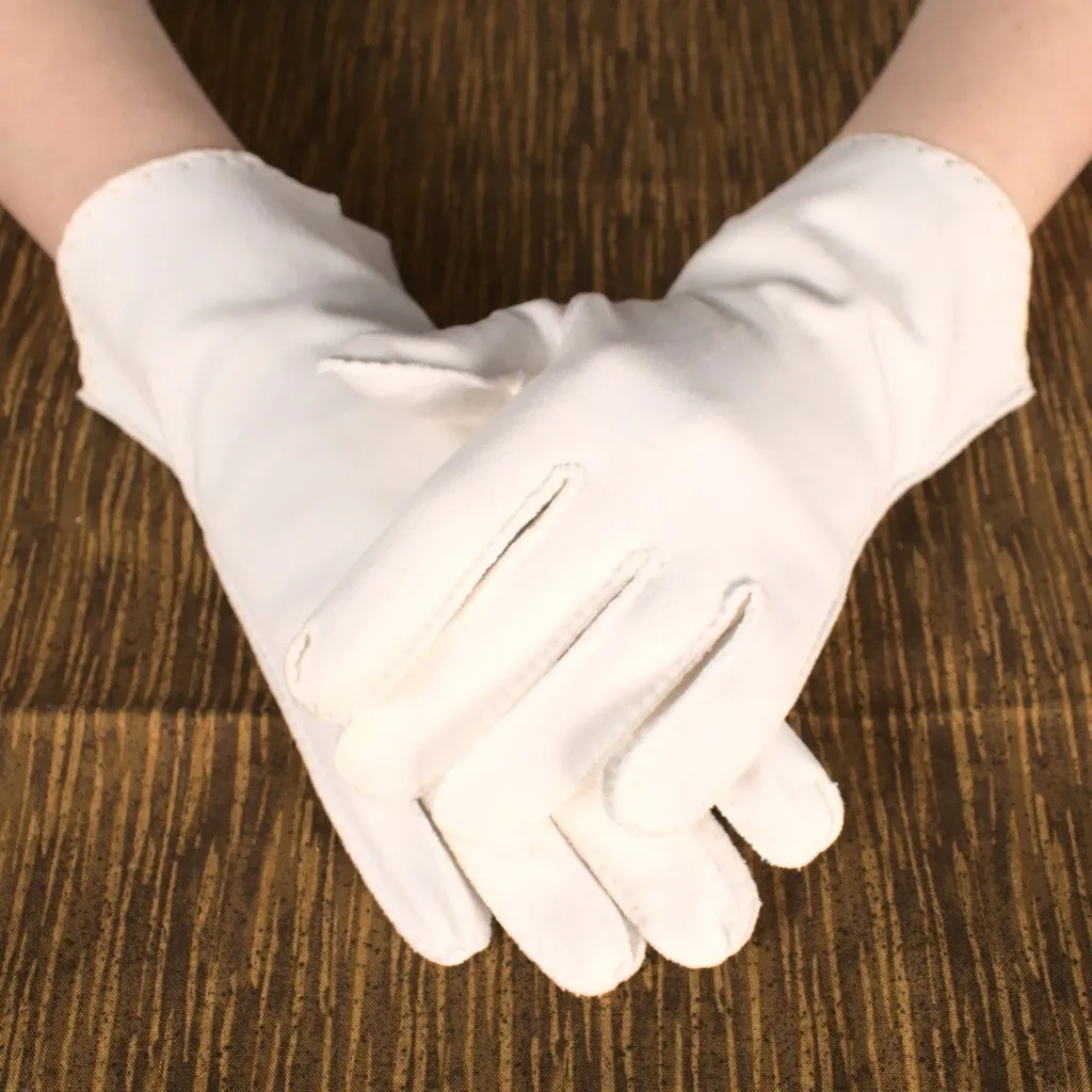 White Embroidered Hem Gloves