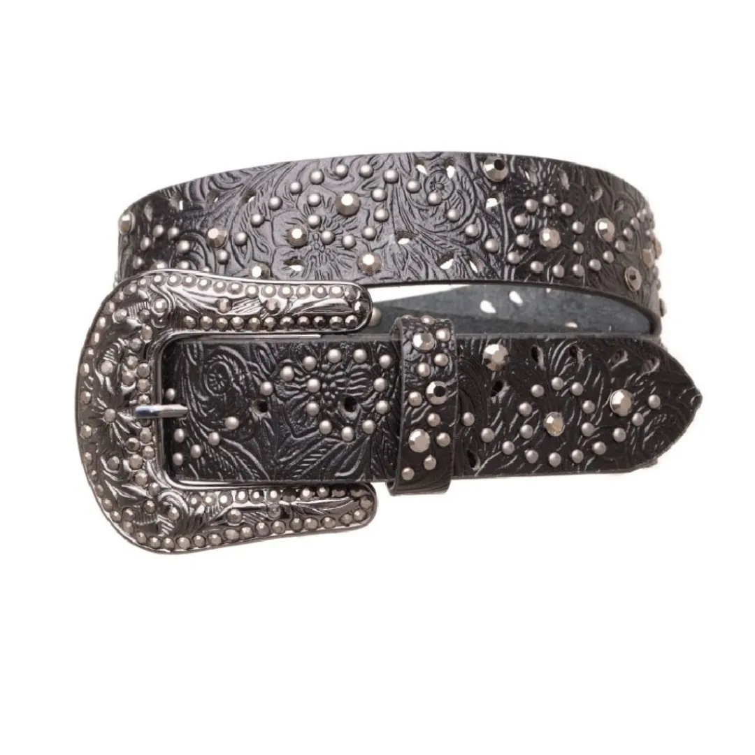 Women's Black Rhinestone Studded Belt 6521