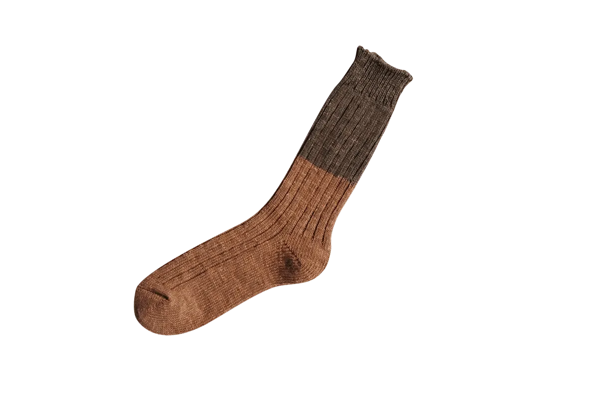 Wool Cotton Slab Socks in Brown