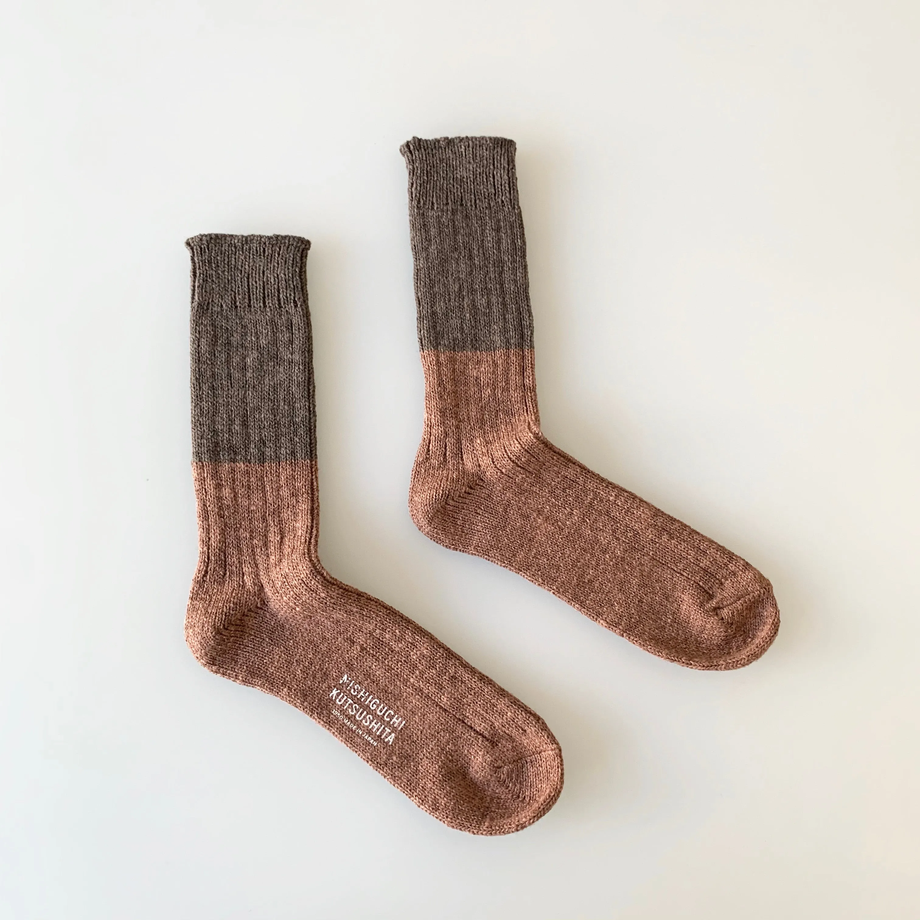 Wool Cotton Slab Socks in Brown